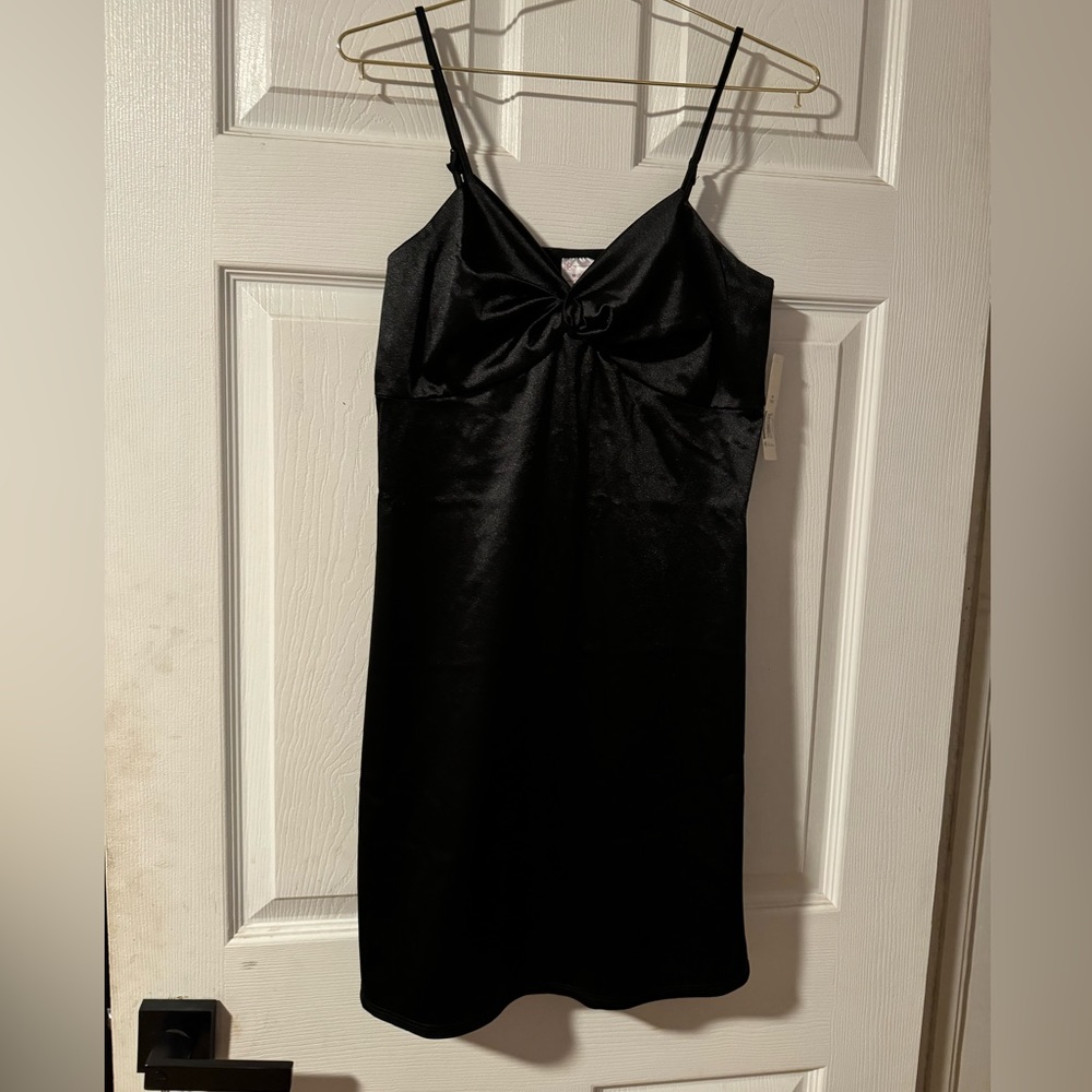 Black satin twist front dress